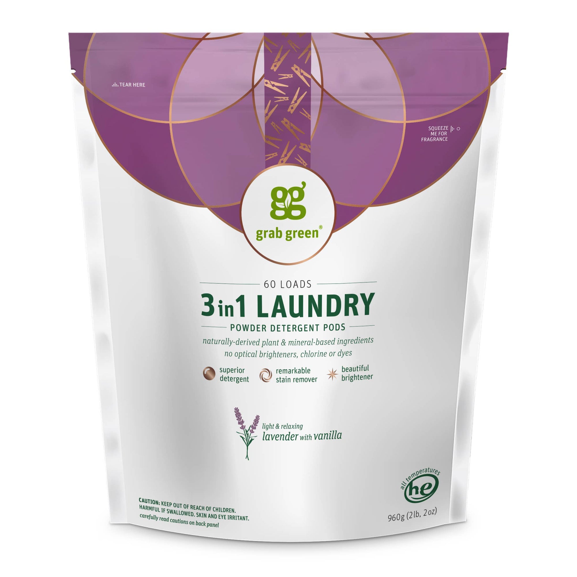 3 in 1 Laundry Detergent Pods, Lavender Scent, 60 Loads