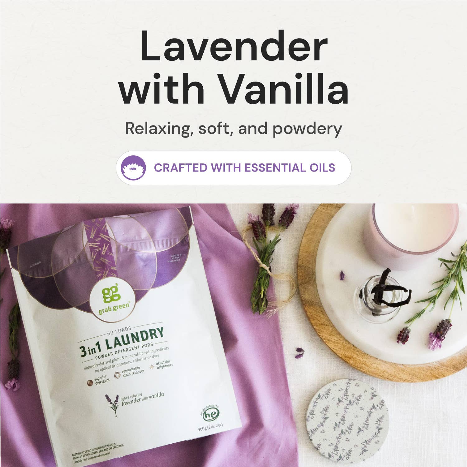 3 in 1 Laundry Detergent Pods, Lavender Scent, 60 Loads