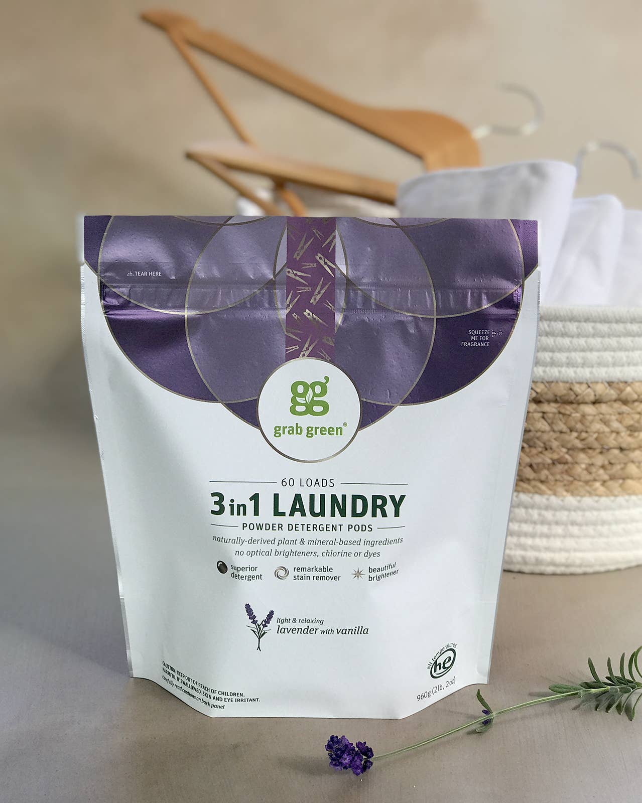 3 in 1 Laundry Detergent Pods, Lavender Scent, 60 Loads