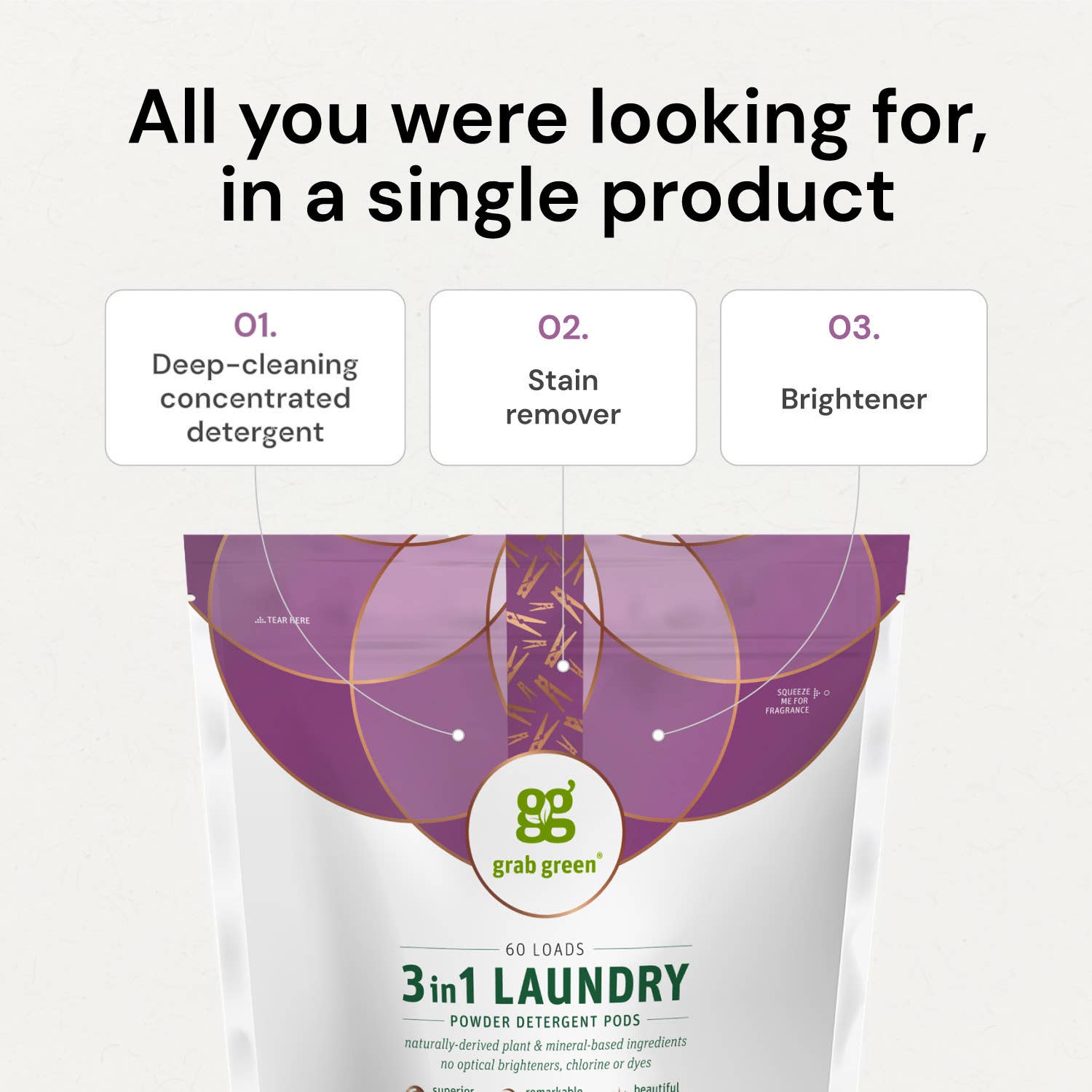 3 in 1 Laundry Detergent Pods, Lavender Scent, 60 Loads