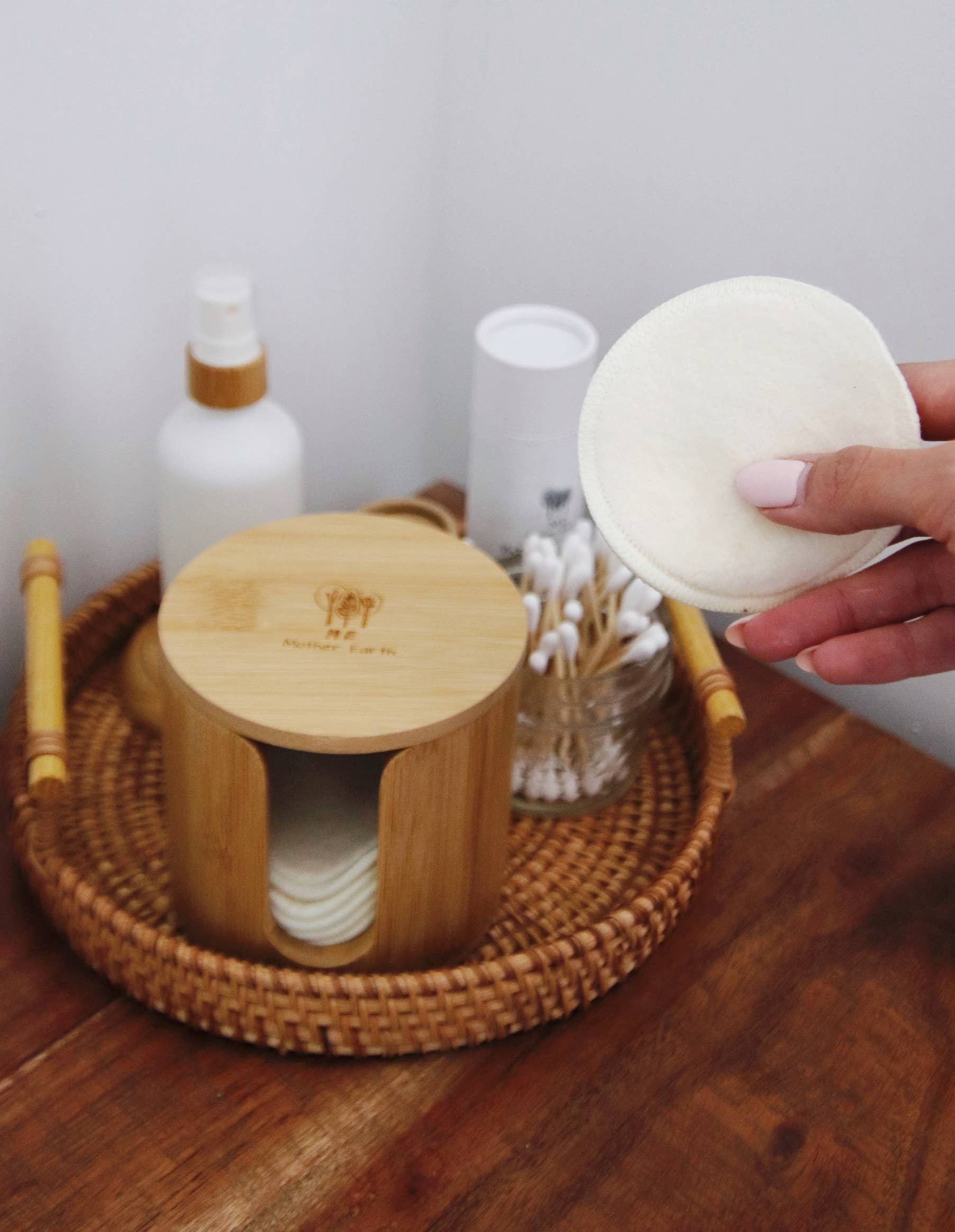Reusable Hemp Cotton Rounds  + Bamboo Storage Box  | Zero Waste Beauty