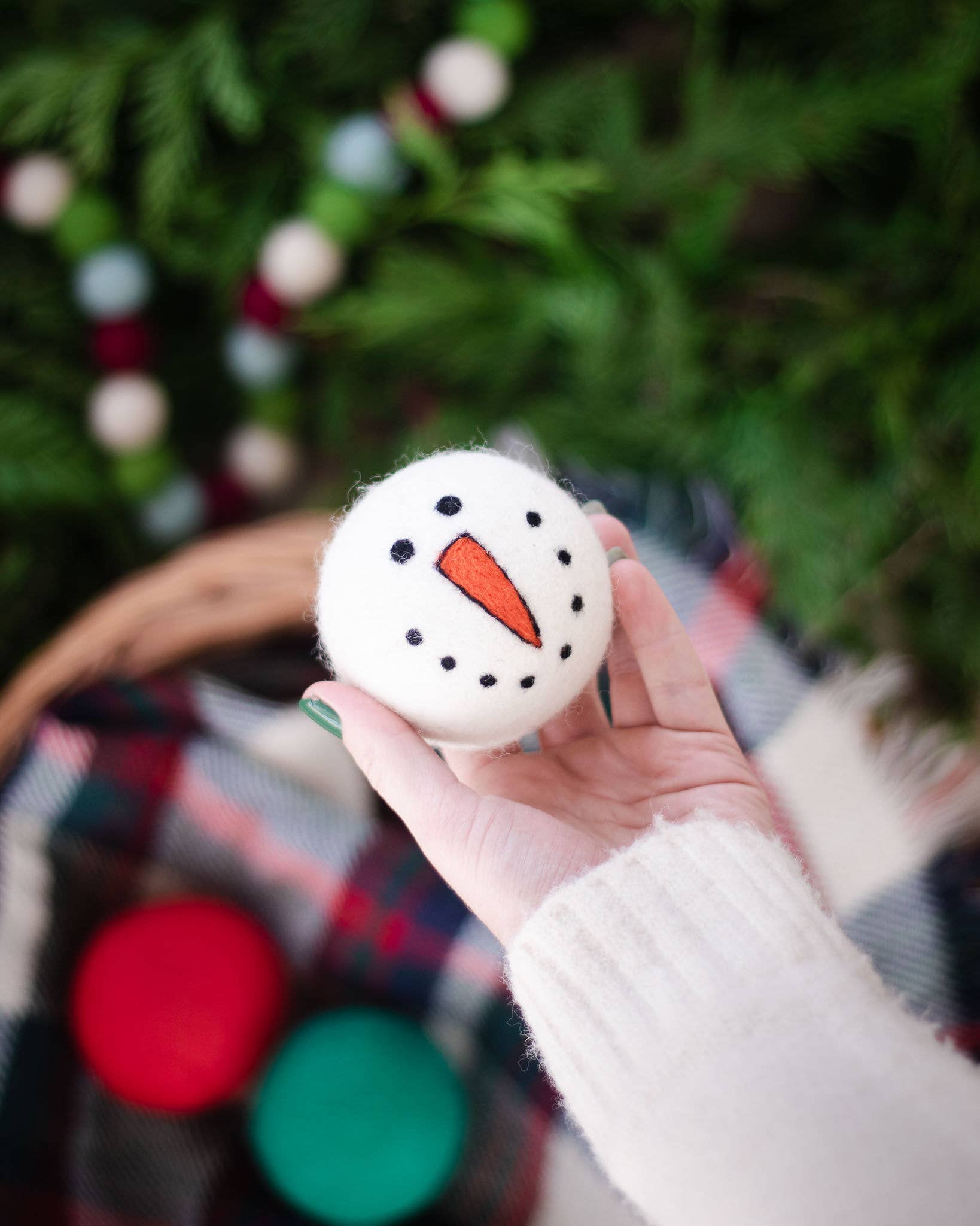 Vintage Holidays Eco Wool Dryer Balls - Snowman RED & GREEN: With Bag
