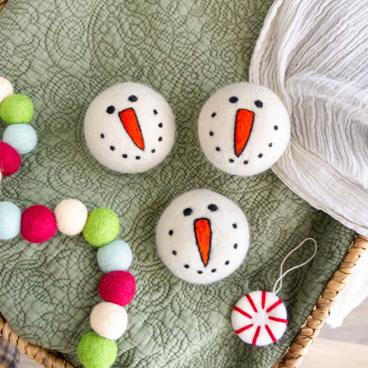 Snowman Trio Eco Wool Dryer Balls: With Bag