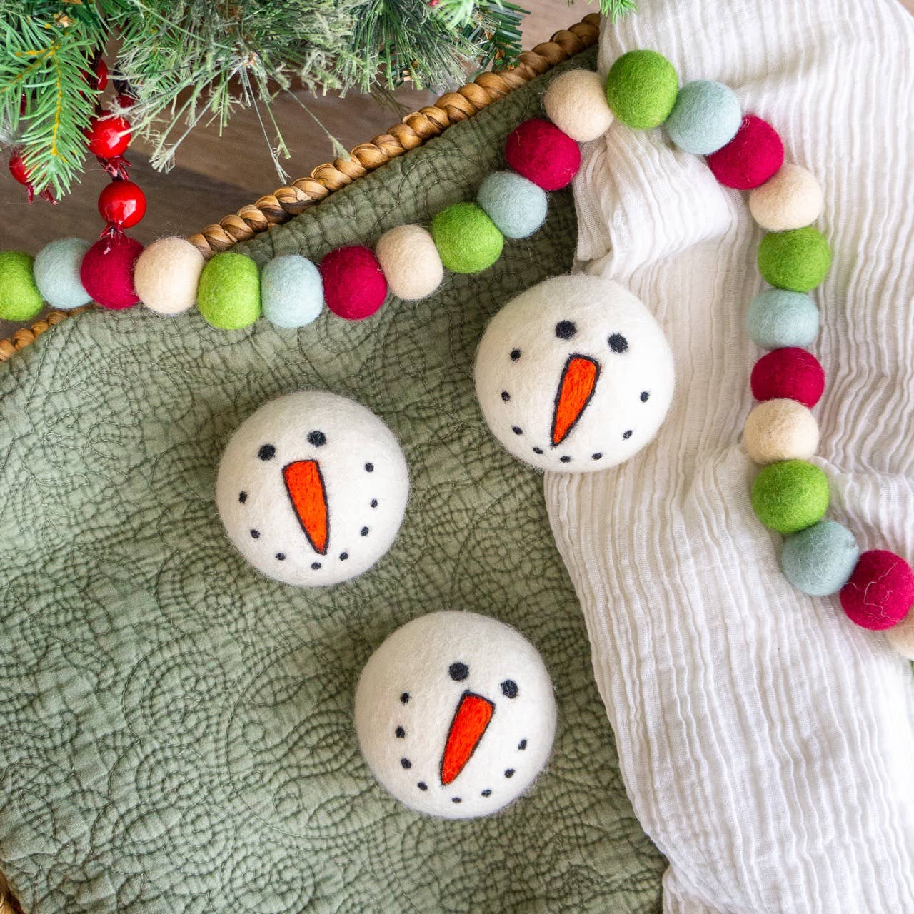 Snowman Trio Eco Wool Dryer Balls: With Bag