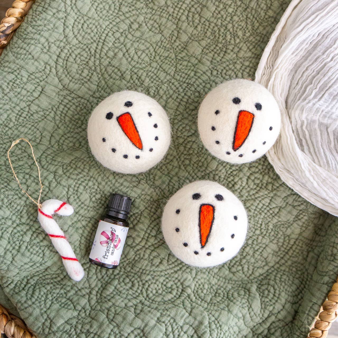 Snowman Trio Eco Wool Dryer Balls: With Bag
