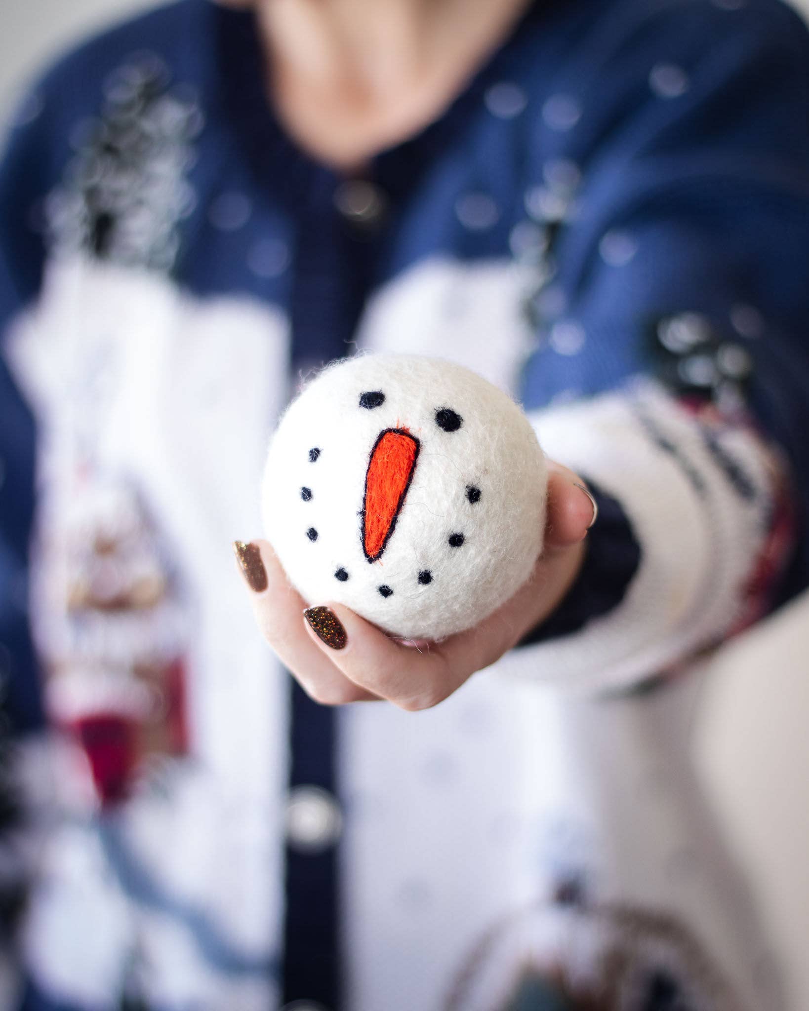 Vintage Holidays Eco Wool Dryer Balls - Snowman BLUE: With Bag