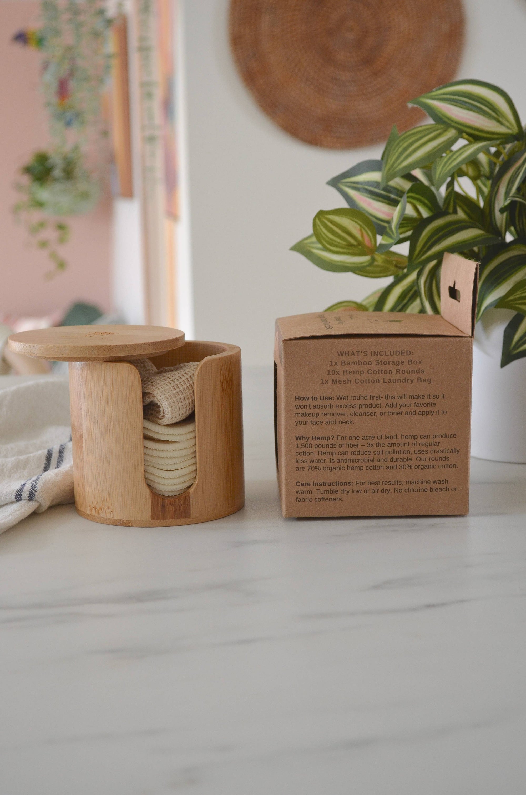 Reusable Hemp Cotton Rounds  + Bamboo Storage Box  | Zero Waste Beauty